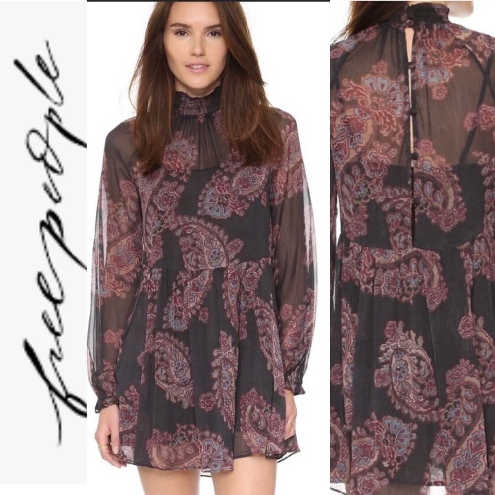 Free People Monnstruck Black Paisley Chiffon Flowy Dress xs - Picture 3 of 16